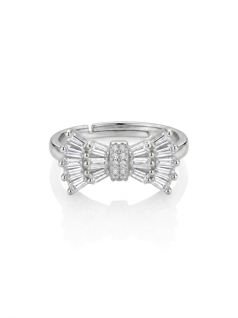 Sterling S925 Silver zirconia Bow Adjustable Ring