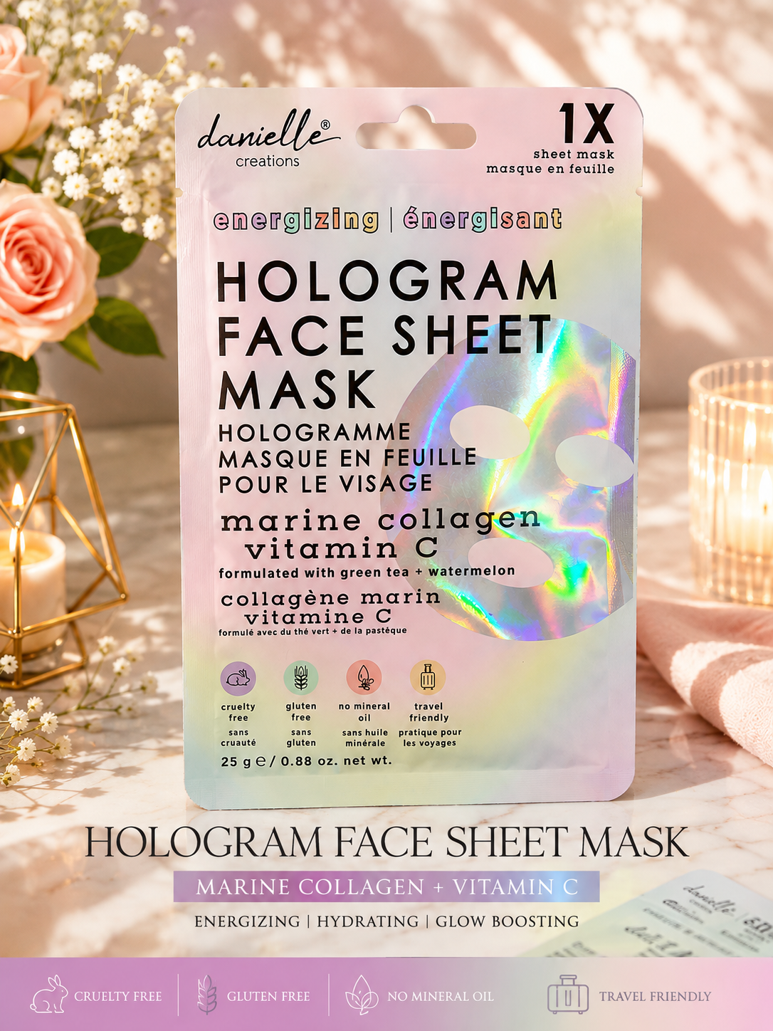 ✨Hologram Face Sheet Mask – Marine Collagen + Vitamin C  ''PACK OF 5''